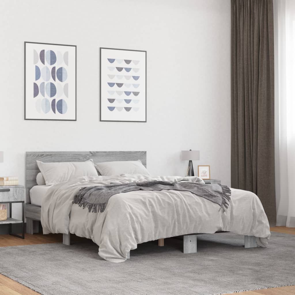 Okvir za krevet boja hrasta 140x190cm konstruirano drvo i metal