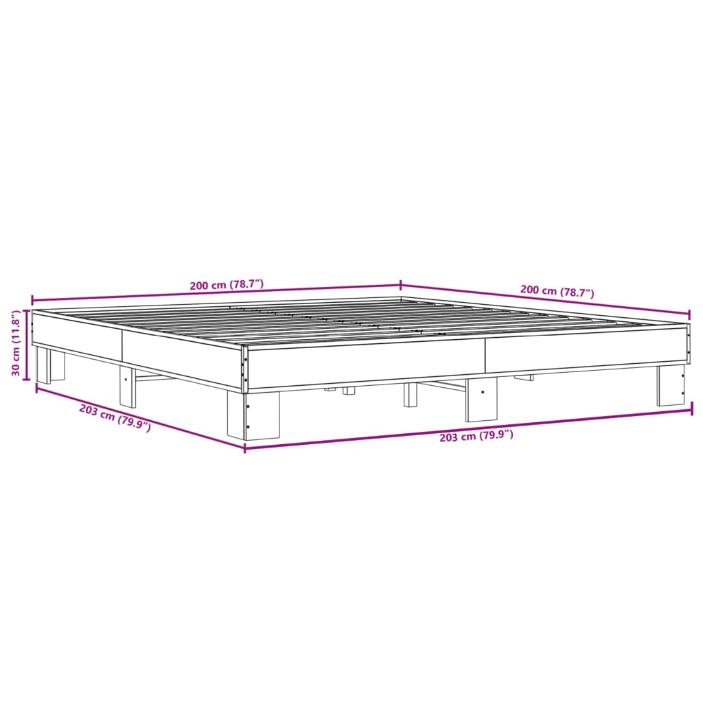 Okvir za krevet crni 200 x 200 cm konstruirano drvo i metal