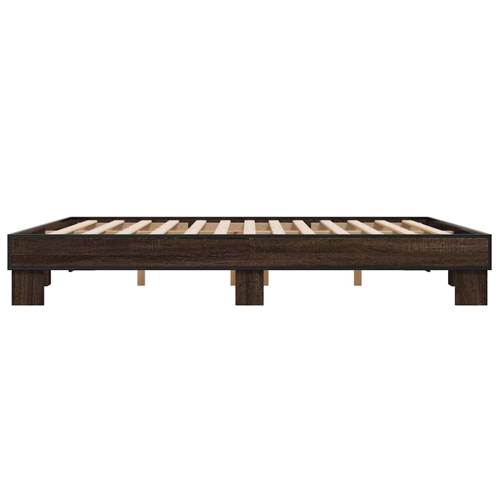 Okvir za krevet smeđi hrast 200x200cm konstruirano drvo i metal