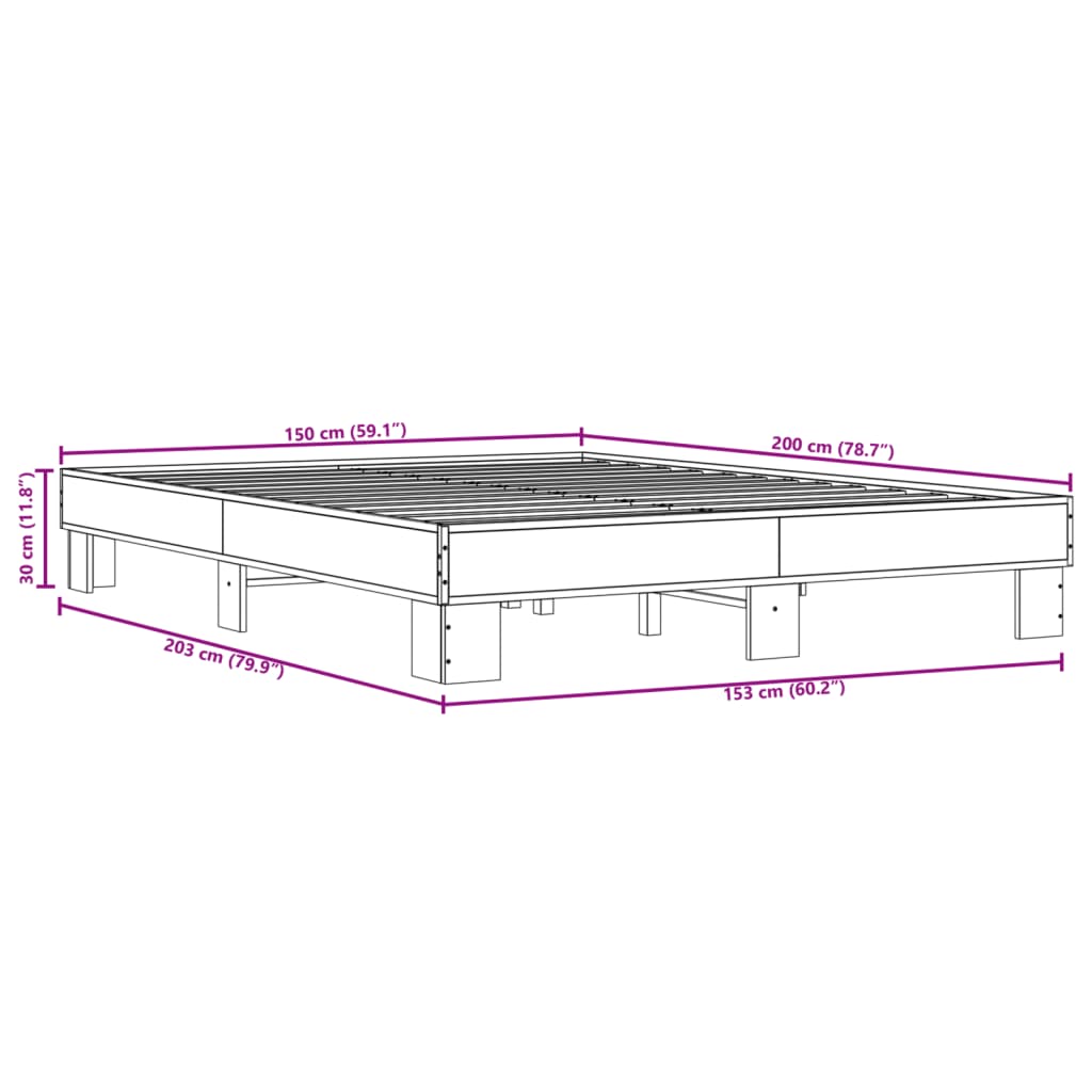 Okvir za krevet smeđi hrast 150x200cm konstruirano drvo i metal