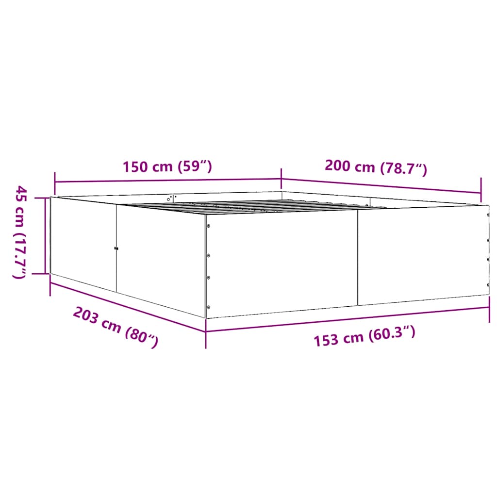 Okvir za krevet boja hrasta 150 x 200 cm konstruirano drvo