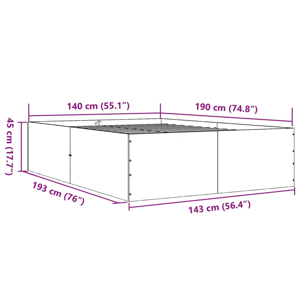 Okvir za krevet crni 140x190 cm konstruirano drvo