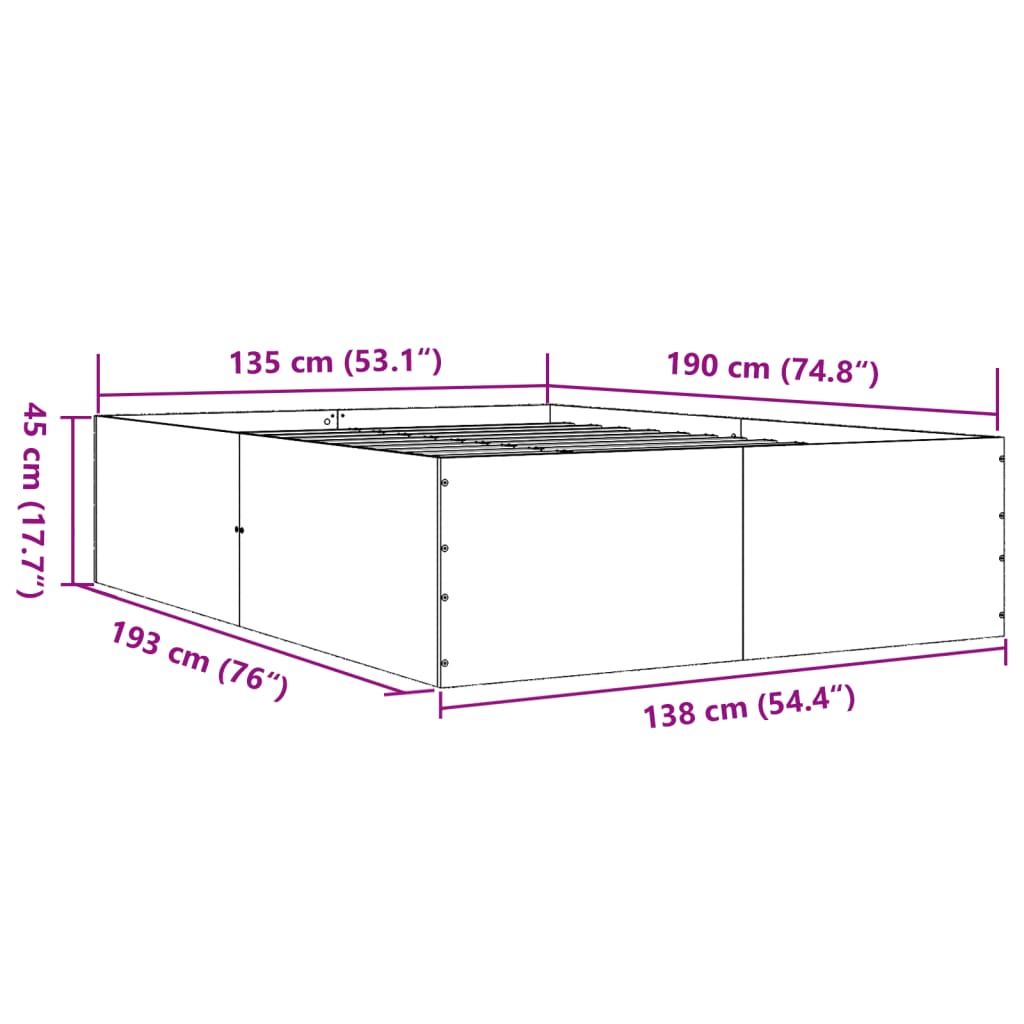 Okvir za krevet bijeli 135x190 cm konstruirano drvo