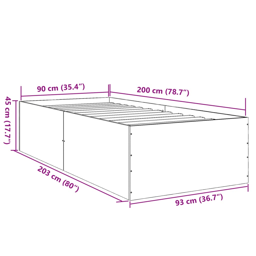 Okvir za krevet boja hrasta 90x200 cm konstruirano drvo