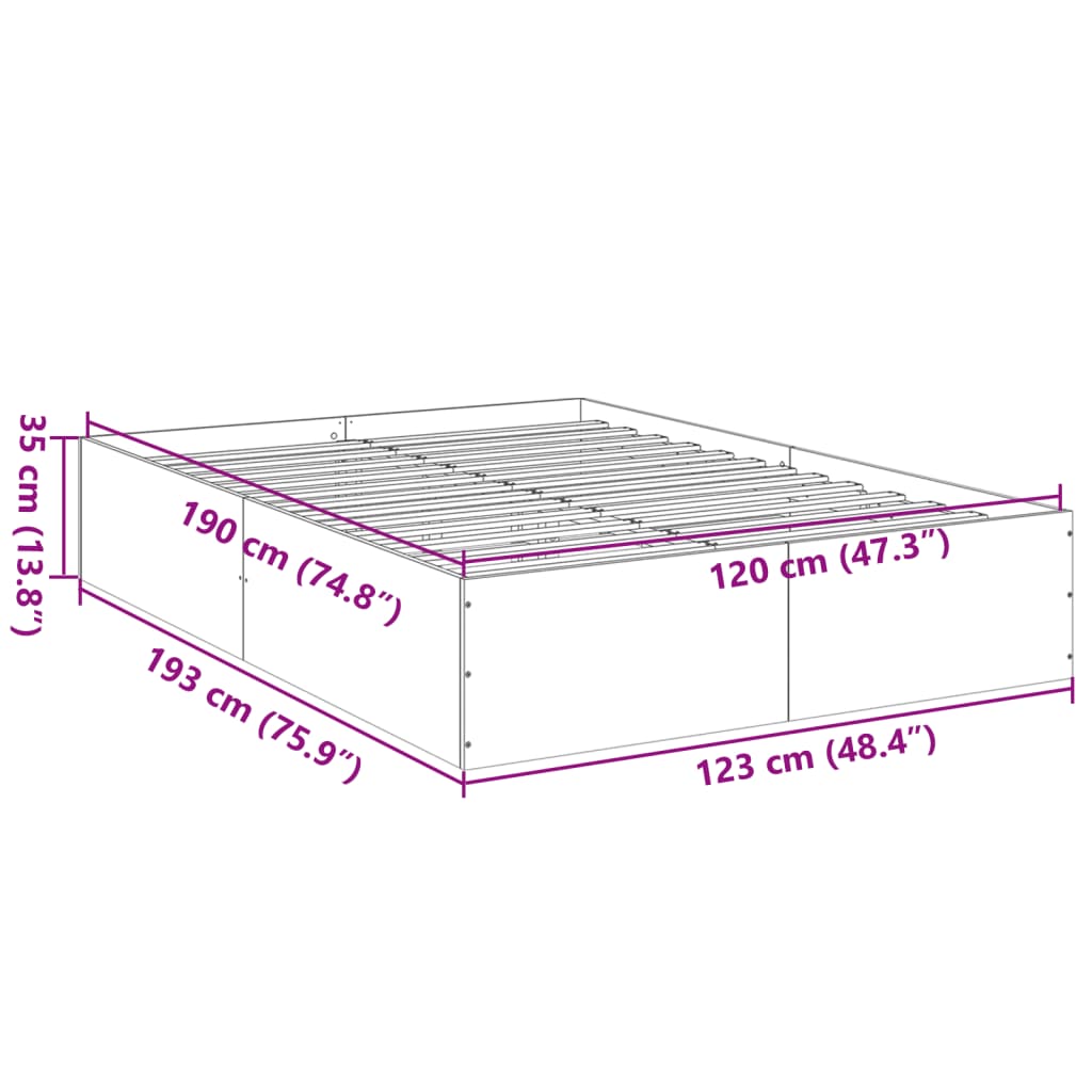 Okvir za krevet boja hrasta 120x190 cm konstruirano drvo