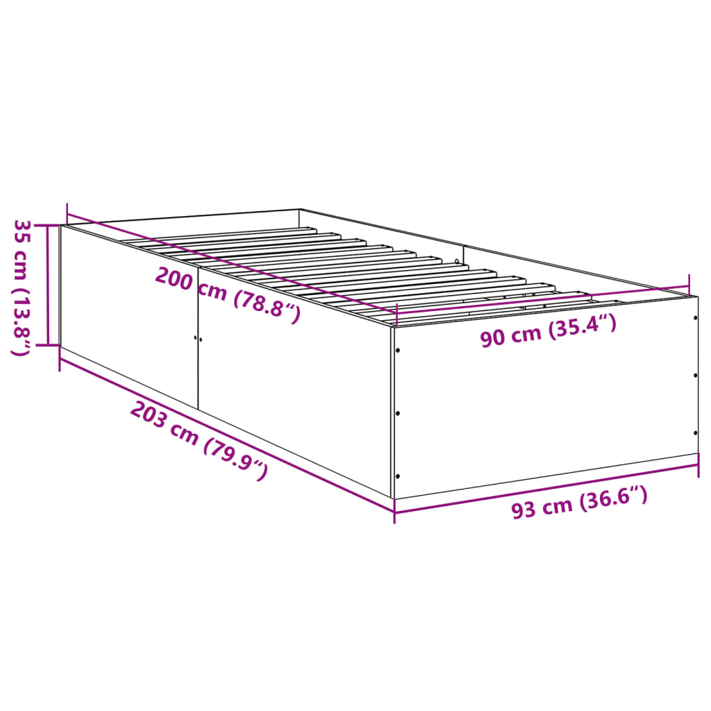 Okvir za krevet smeđi hrast 90 x 200 cm od konstruiranog drva
