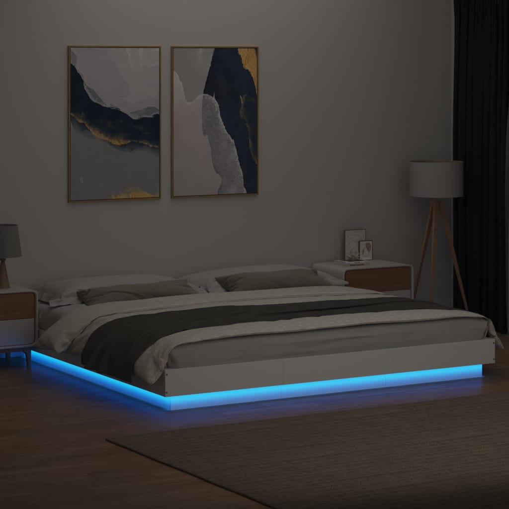 Okvir kreveta LED bijeli 200 x 200 cm konstruirano drvo
