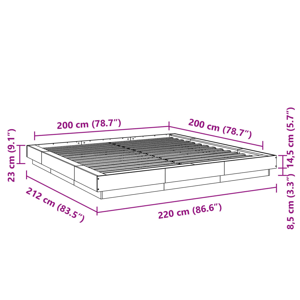 Okvir za krevet s LED svjetlima boja hrasta 200 x 200 cm drveni