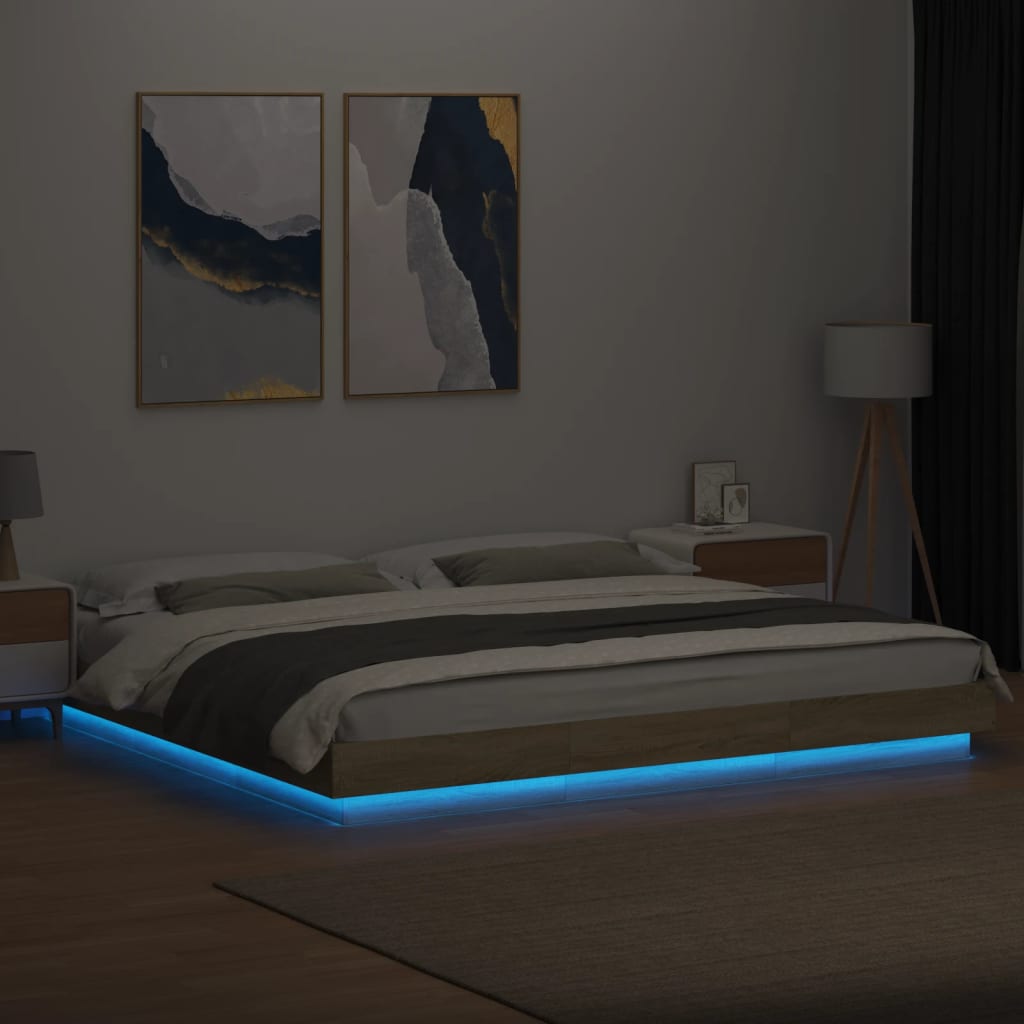 Okvir za krevet s LED svjetlima boja hrasta 200 x 200 cm drveni