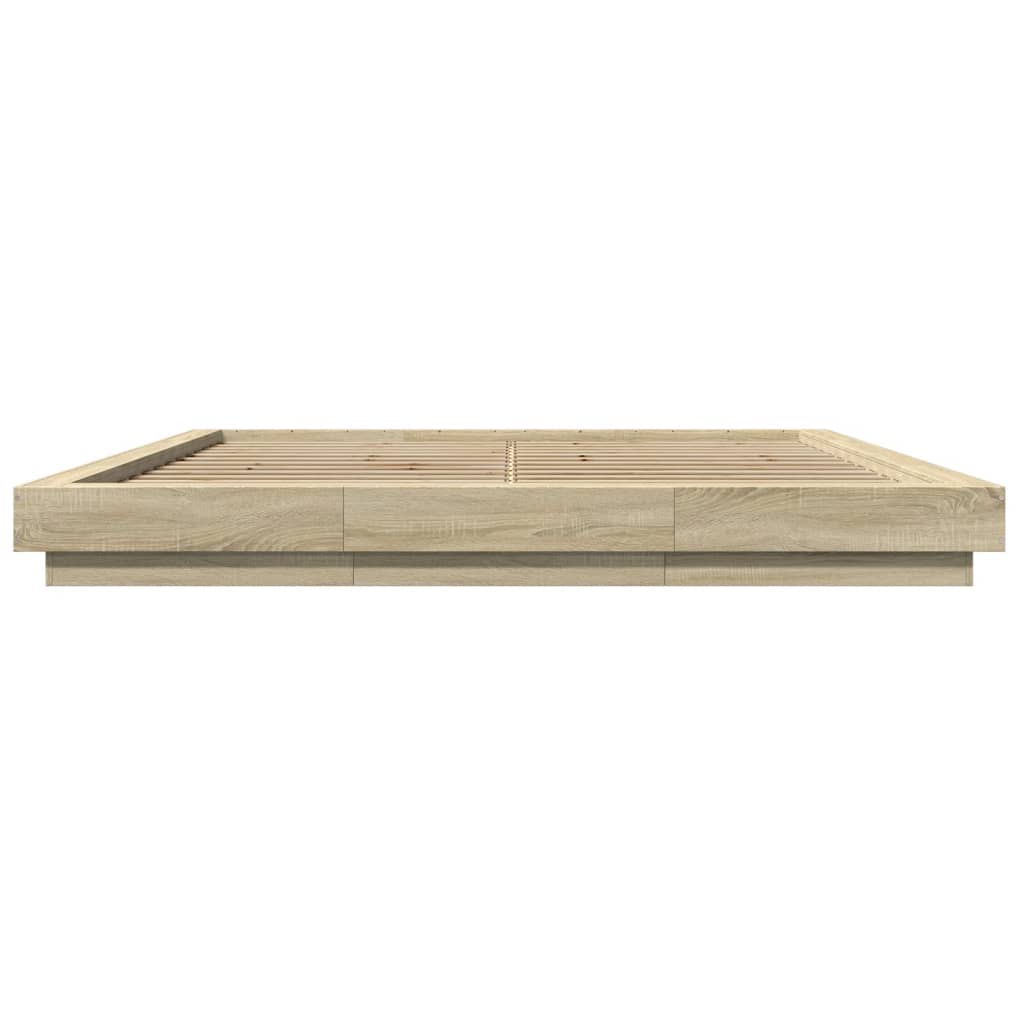 Okvir za krevet s LED svjetlima boja hrasta 200 x 200 cm drveni