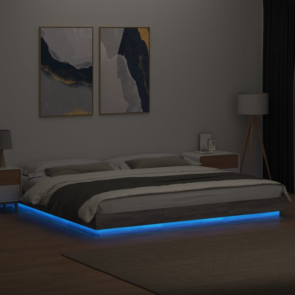 Okvir za krevet s LED svjetlima boja hrasta 200 x 200 cm drveni
