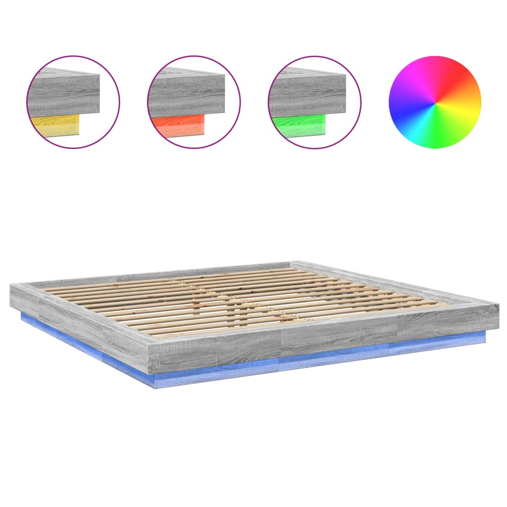Okvir za krevet s LED svjetlima boja hrasta 180 x 200 cm drveni