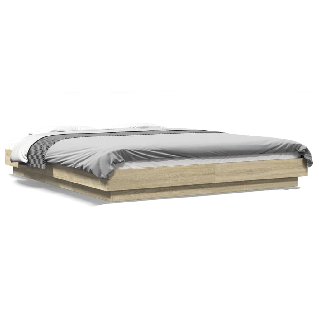 Okvir za krevet s LED svjetlima boja hrasta 160 x 200 cm drveni