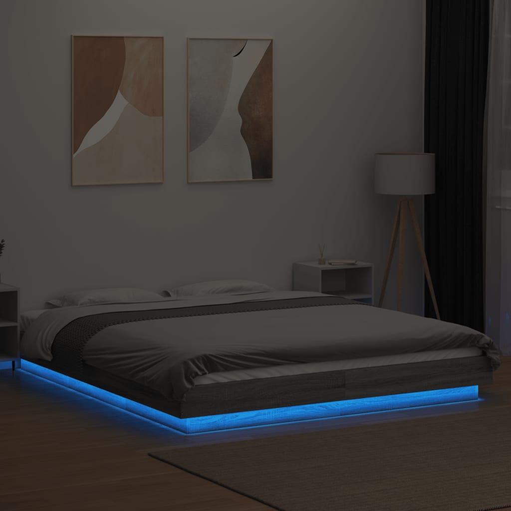 Okvir za krevet s LED svjetlima boja hrasta 150 x 200 cm drveni