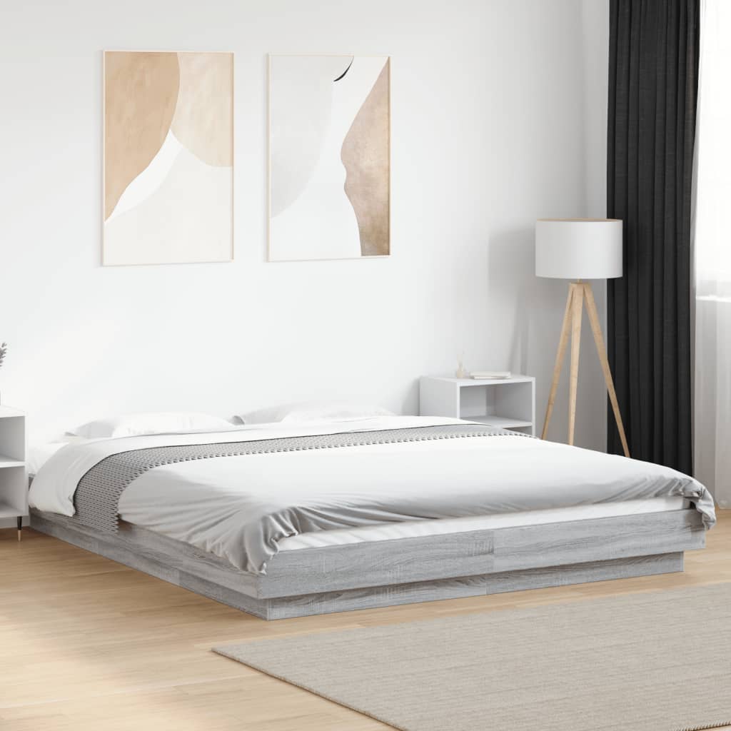 Okvir za krevet s LED svjetlima boja hrasta 150 x 200 cm drveni