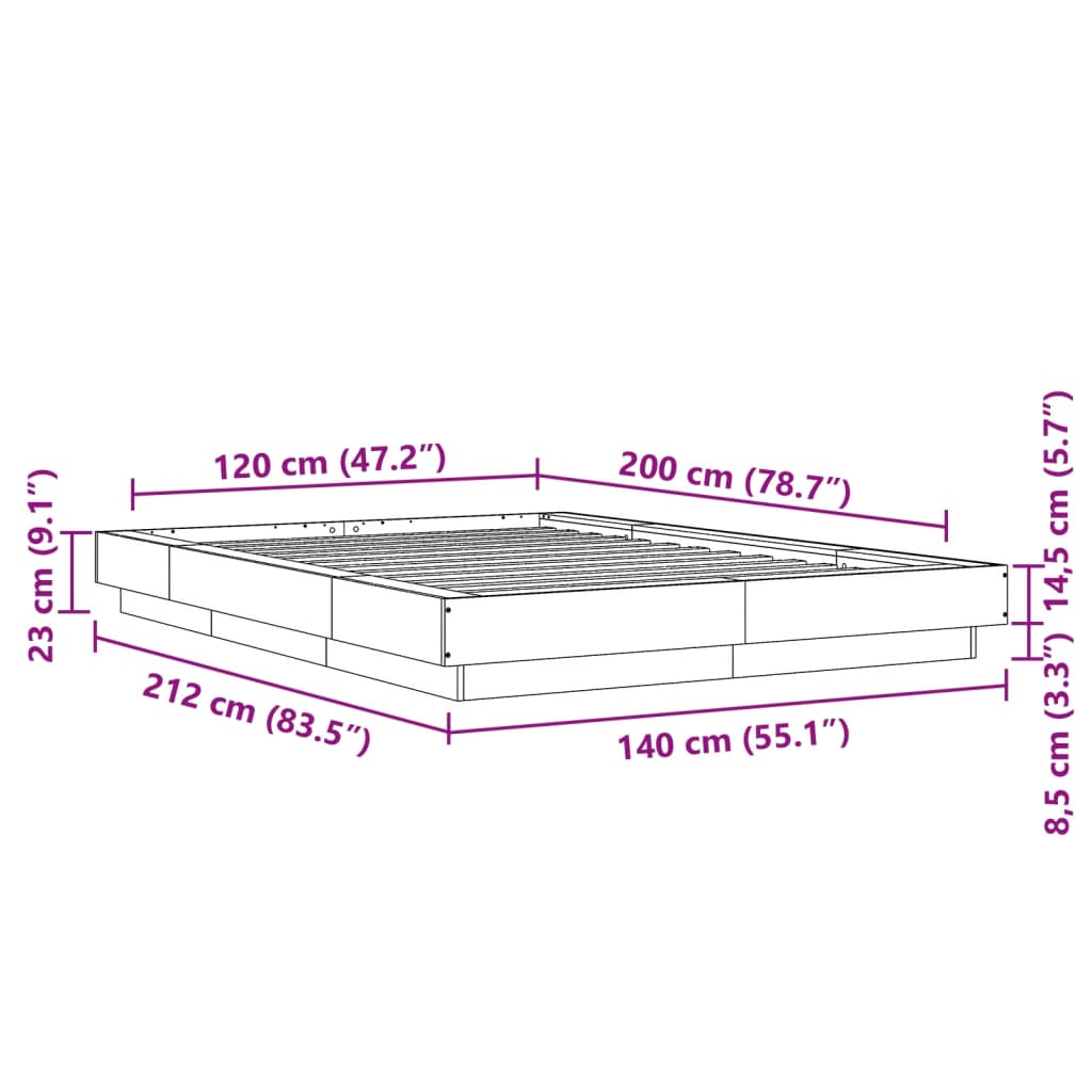 Okvir za krevet s LED svjetlima bijeli 120 x 200 cm drveni