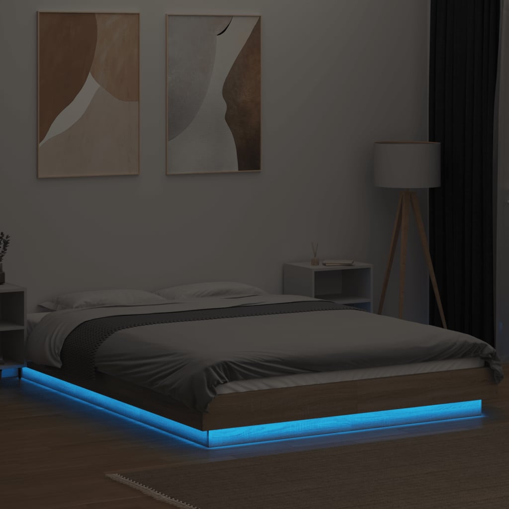 Okvir za krevet s LED svjetlima boja hrasta 120 x 200 cm drveni