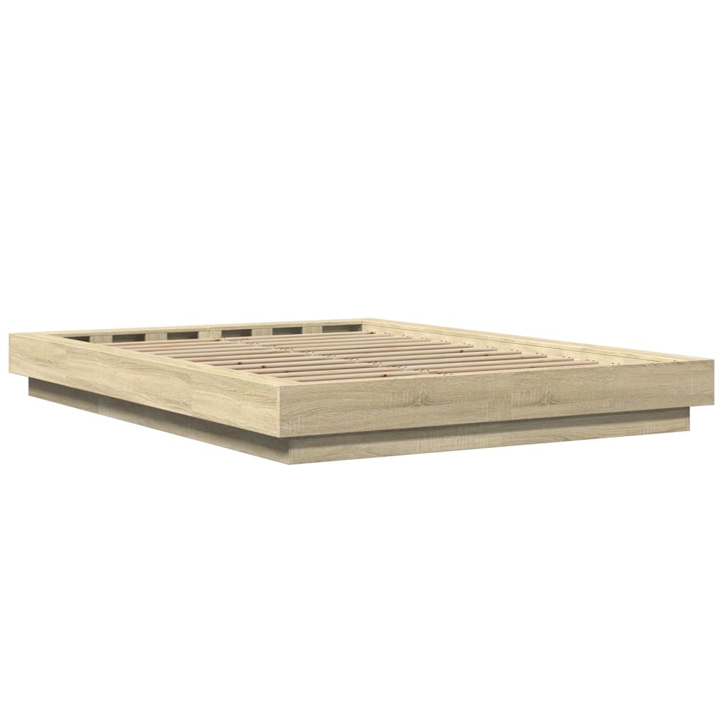 Okvir za krevet s LED svjetlima boja hrasta 120 x 200 cm drveni