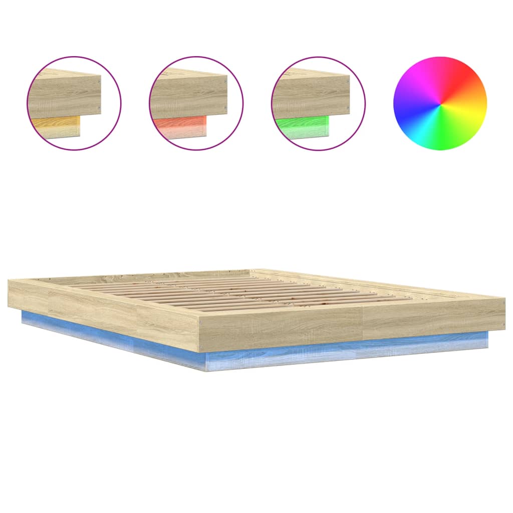 Okvir za krevet s LED svjetlima boja hrasta 120 x 200 cm drveni