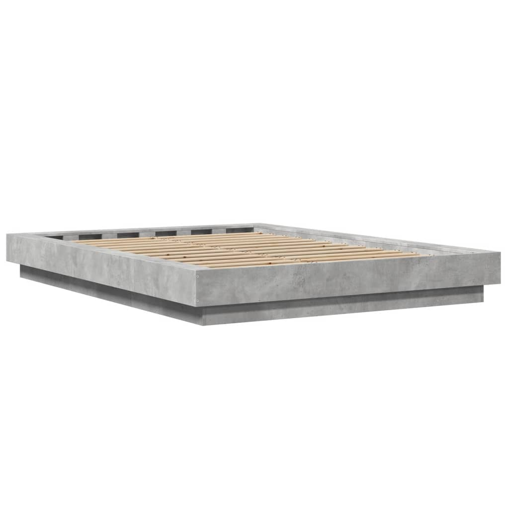 Okvir kreveta s LED svjetlima boja betona 120 x 200 cm drveni