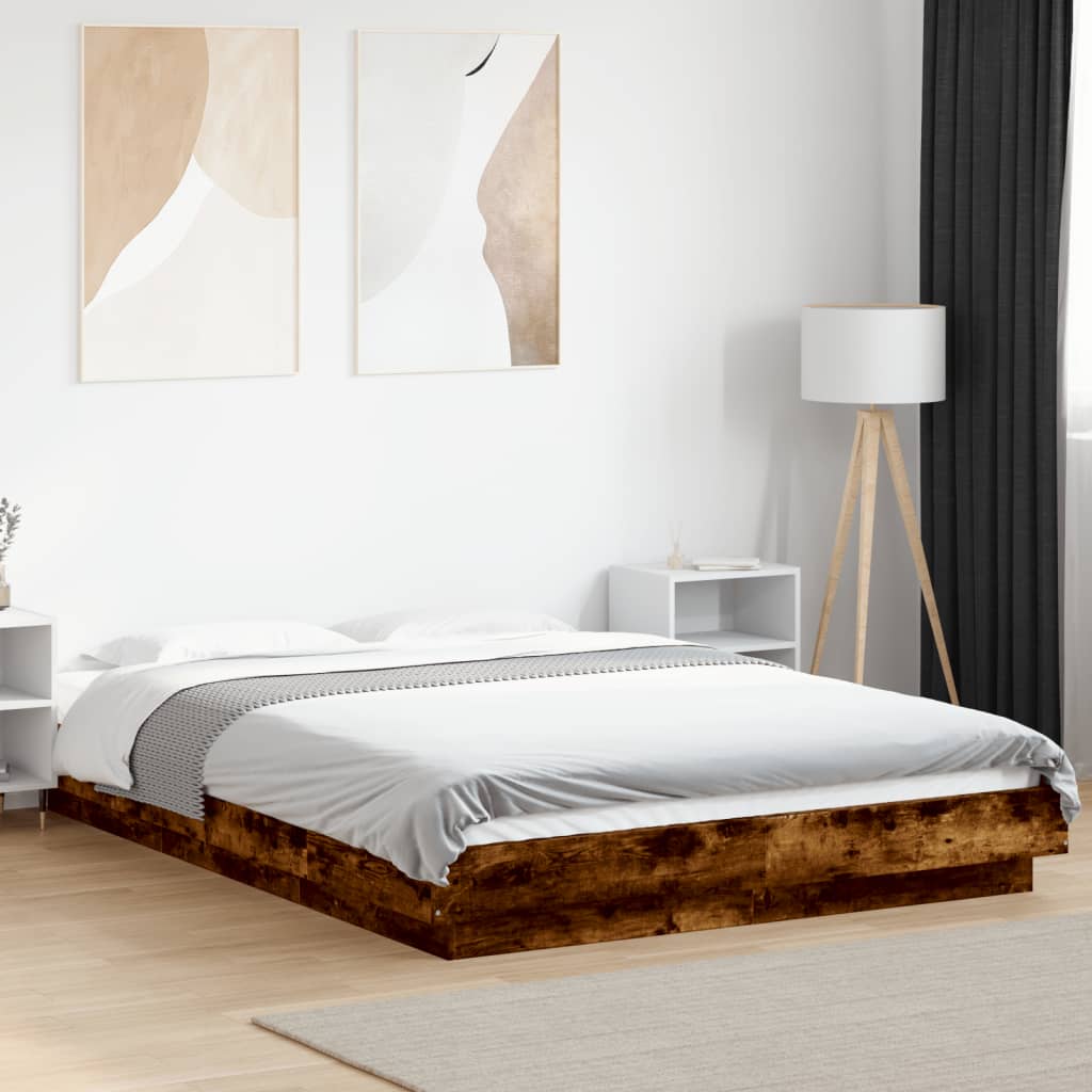 Okvir za krevet s LED svjetlima boja hrasta 120 x 200 cm drveni