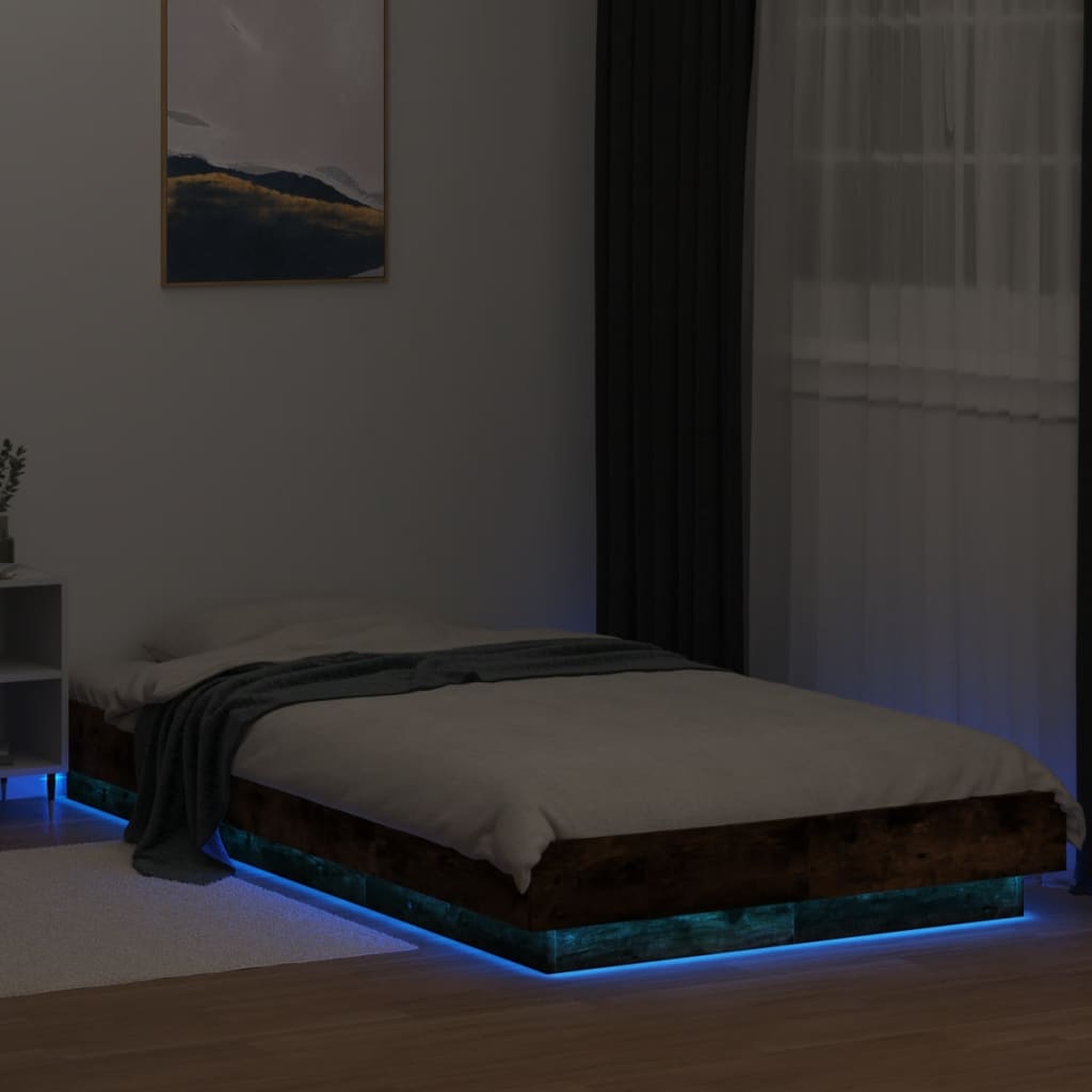 Okvir za krevet s LED svjetlima boja hrasta 100 x 200 cm drveni