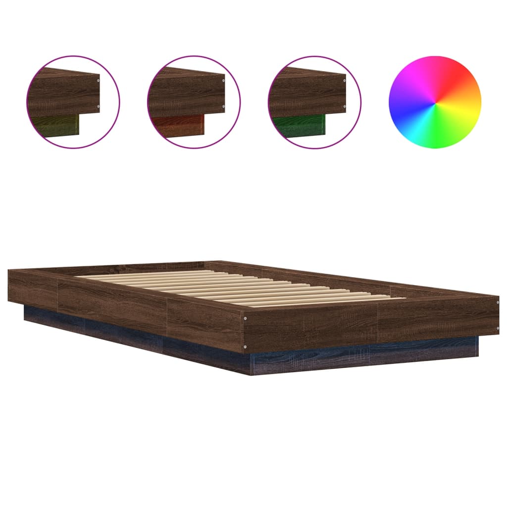 Okvir za krevet s LED svjetlima boja hrasta 100 x 200 cm drveni