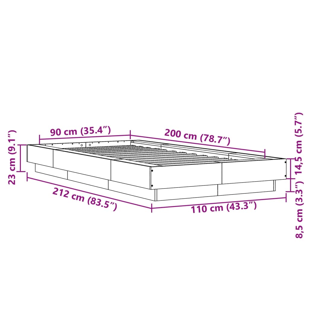 Okvir za krevet s LED svjetlima crni 90 x 200 cm drveni