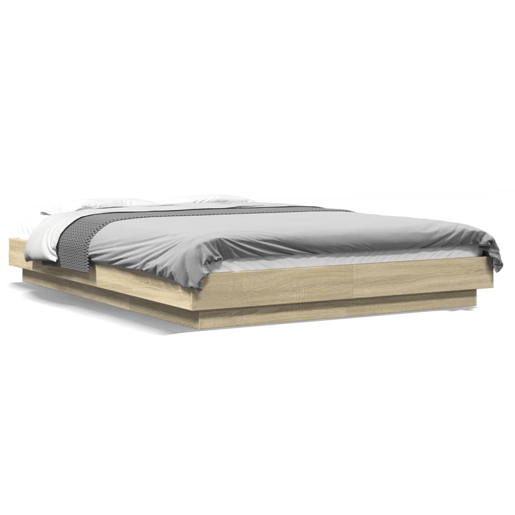 Okvir za krevet s LED svjetlima boja hrasta 140 x 190 cm drveni