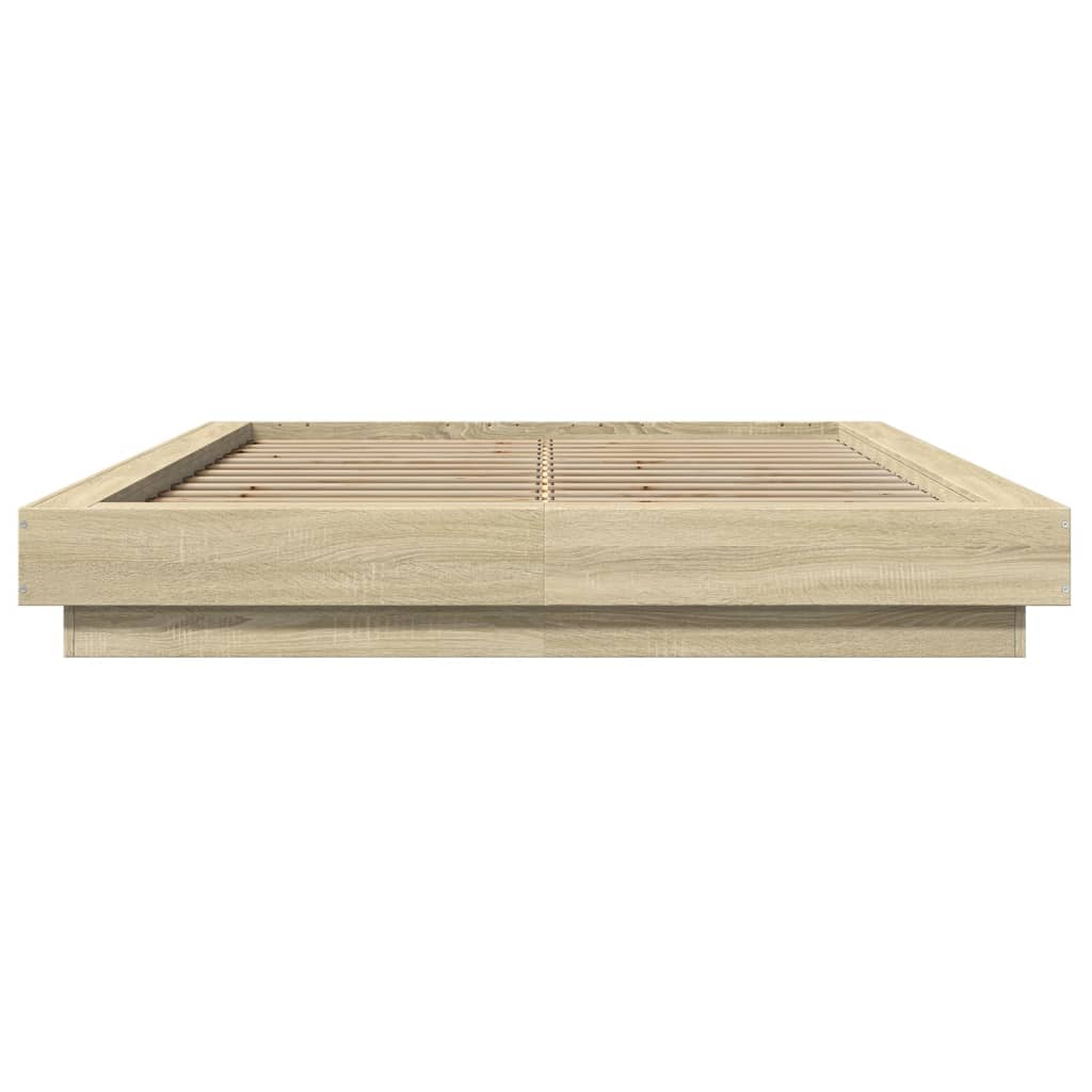 Okvir za krevet s LED svjetlima boja hrasta 140 x 190 cm drveni