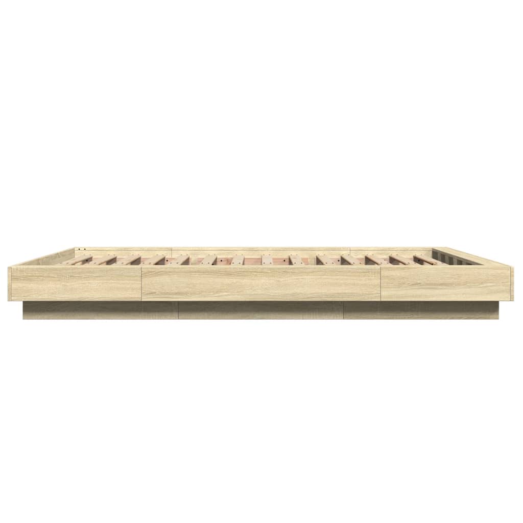 Okvir za krevet s LED svjetlima boja hrasta 140 x 190 cm drveni