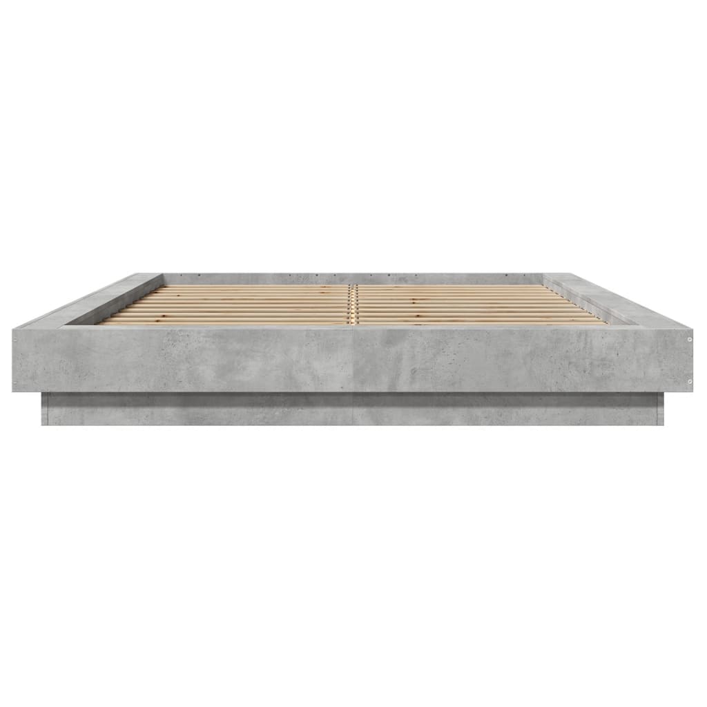 Okvir kreveta s LED svjetlima boja betona 140 x 190 cm drveni