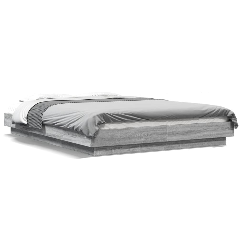 Okvir za krevet s LED svjetlima boja hrasta 140 x 190 cm drveni