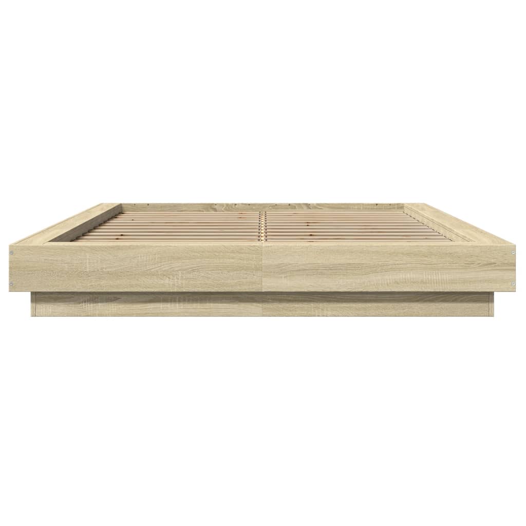 Okvir za krevet s LED svjetlima boja hrasta 135 x 190 cm drveni