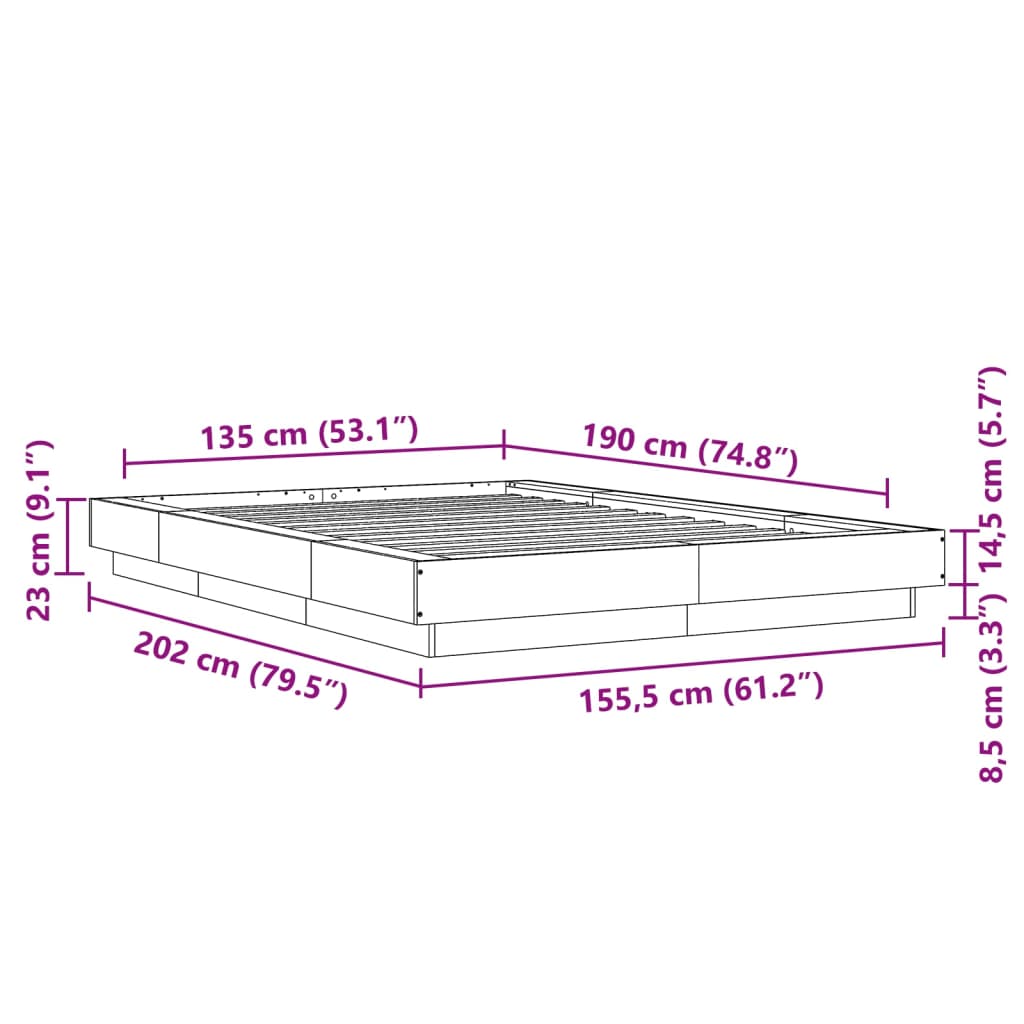Okvir za krevet s LED svjetlima boja hrasta 135 x 190 cm drveni