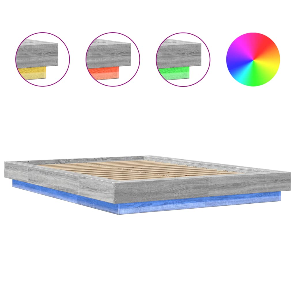 Okvir za krevet s LED svjetlima boja hrasta 135 x 190 cm drveni