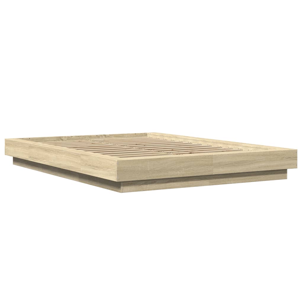 Okvir za krevet s LED svjetlima boja hrasta 120 x 190 cm drveni
