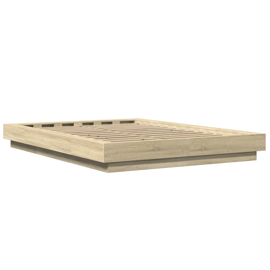 Okvir za krevet s LED svjetlima boja hrasta 120 x 190 cm drveni