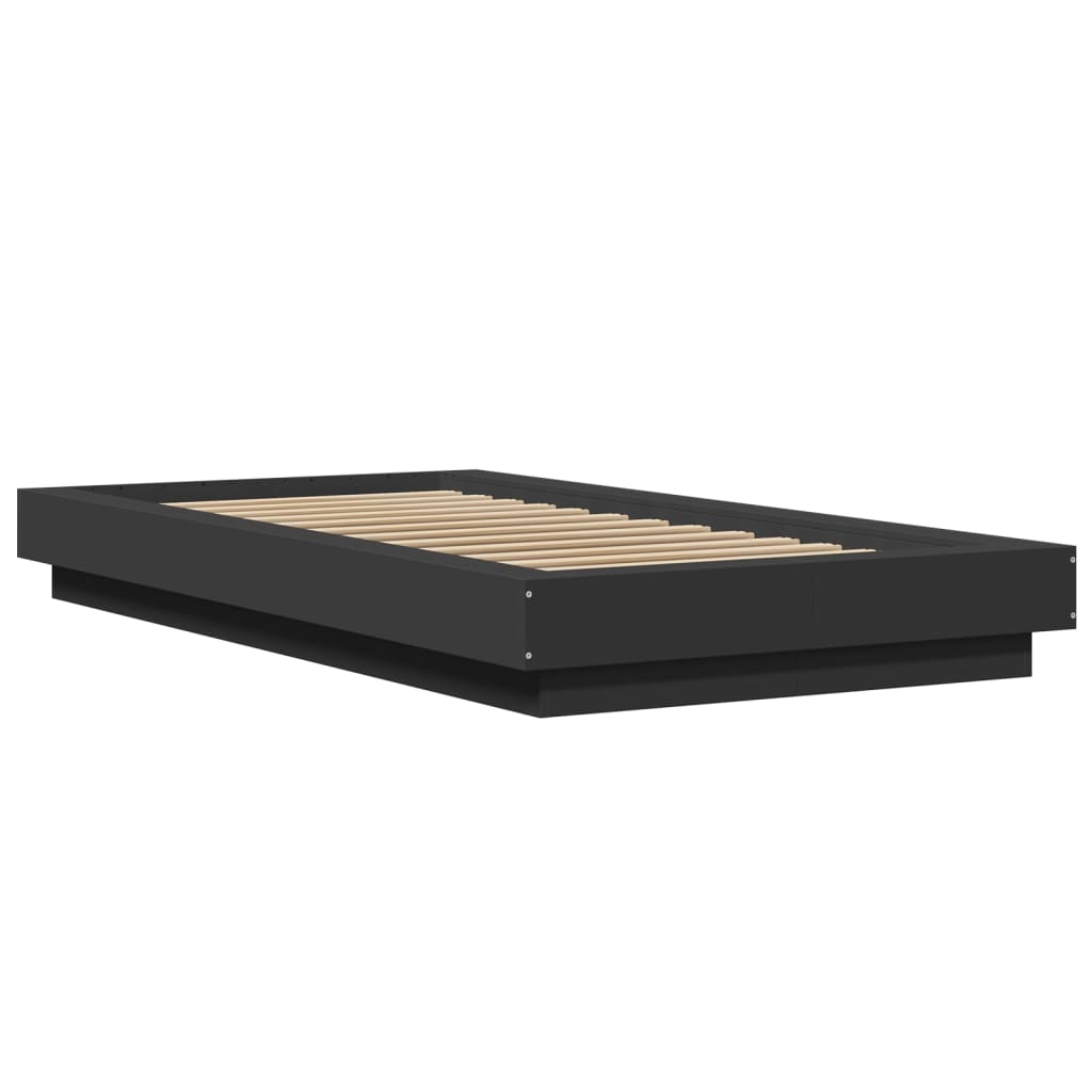 Okvir za krevet s LED svjetlima crni 90 x 190 cm drveni