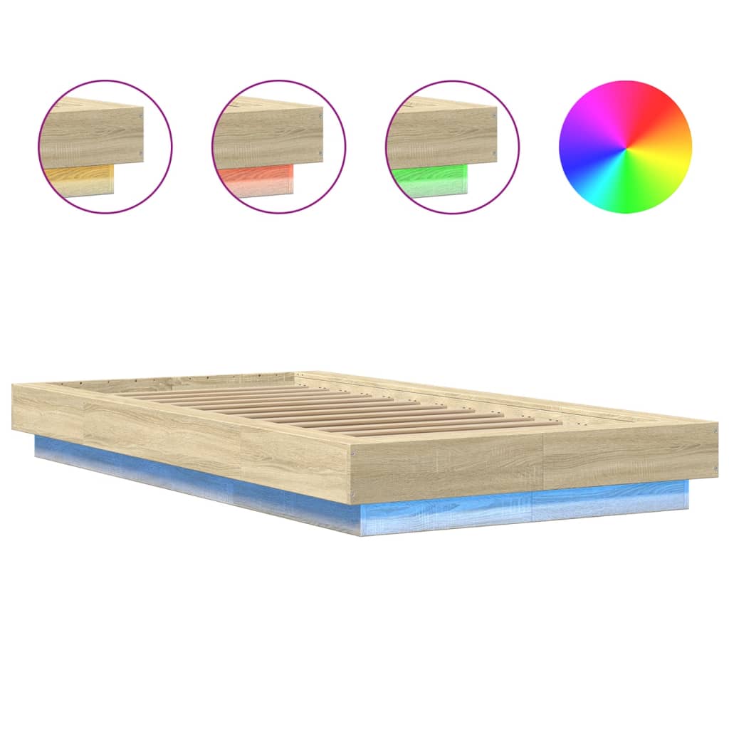 Okvir za krevet s LED svjetlima boja hrasta 90 x 190 cm drveni
