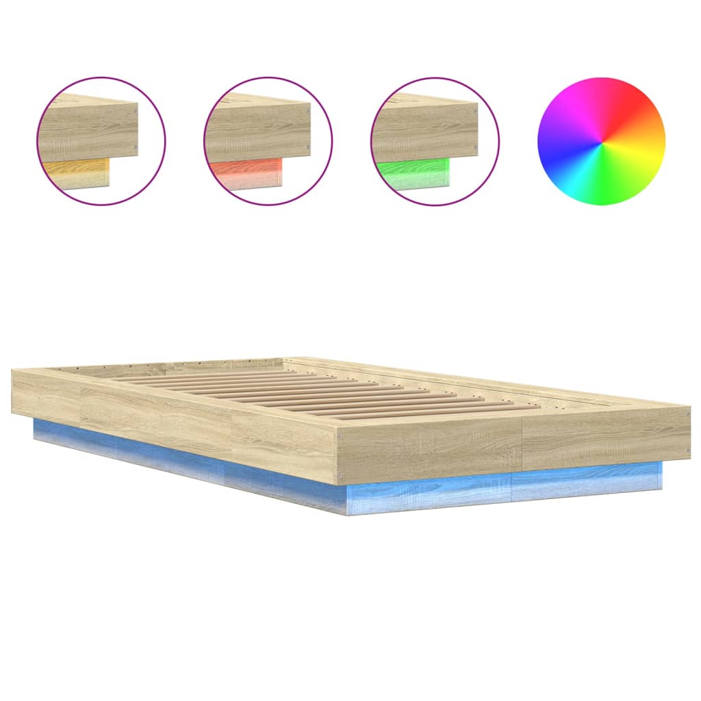 Okvir za krevet s LED svjetlima 75x190 cm od konstruiranog drva