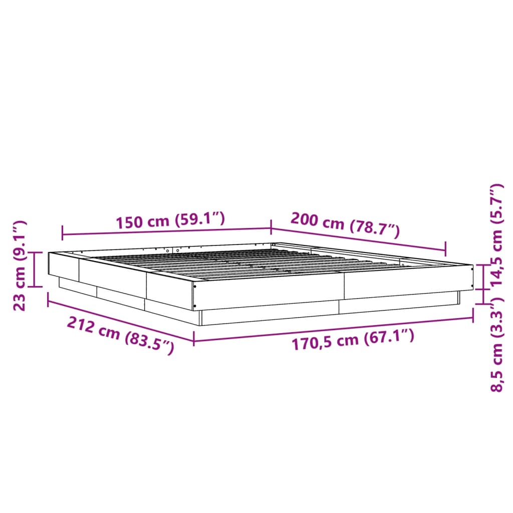 Okvir kreveta boja betona 150x200 cm od konstruiranog drva