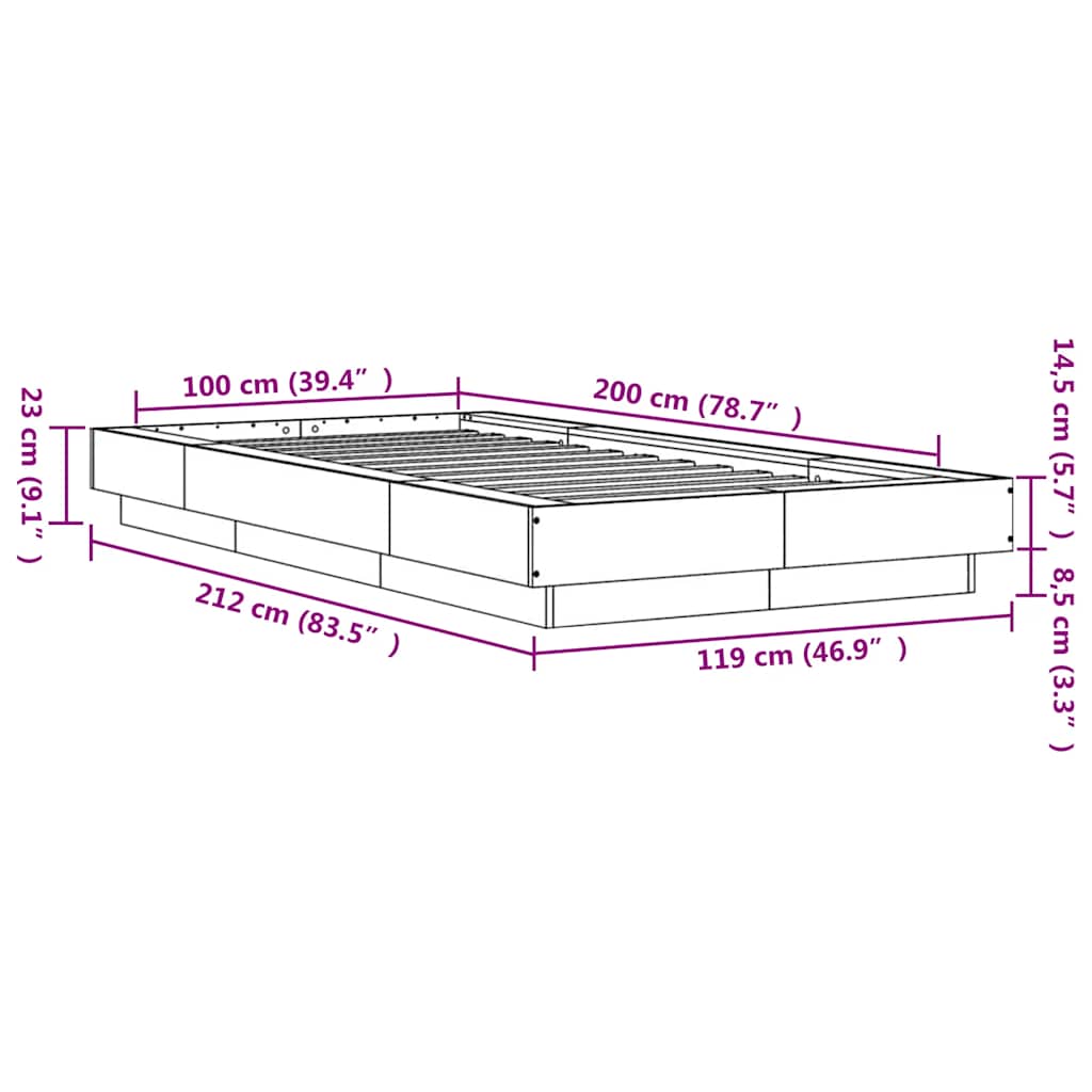 Okvir za krevet boja hrasta 120 x 200 cm konstruirano drvo