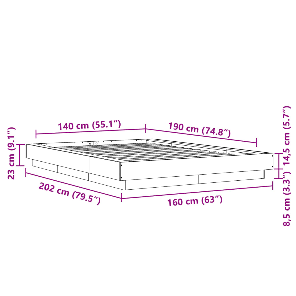 Okvir za krevet bijela 140x190 cm konstruirano drvo