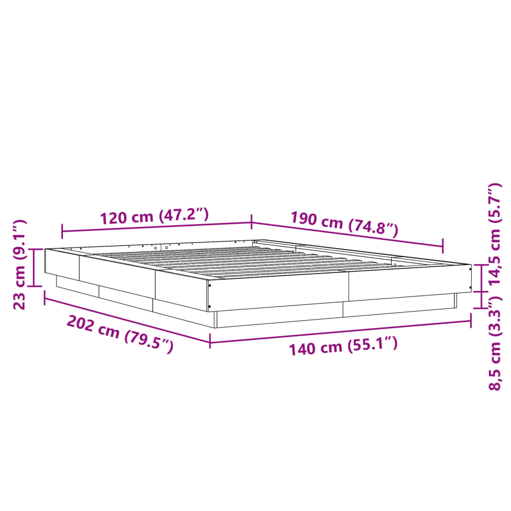Okvir za krevet boja hrasta 120x190 cm od konstruiranog drva