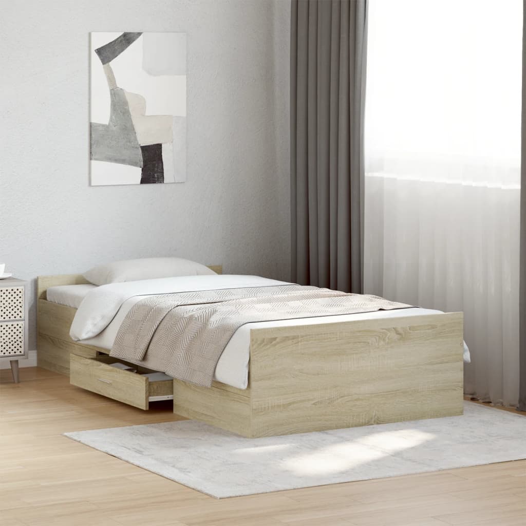 Okvir za krevet s ladicama boja hrasta 90x200 cm