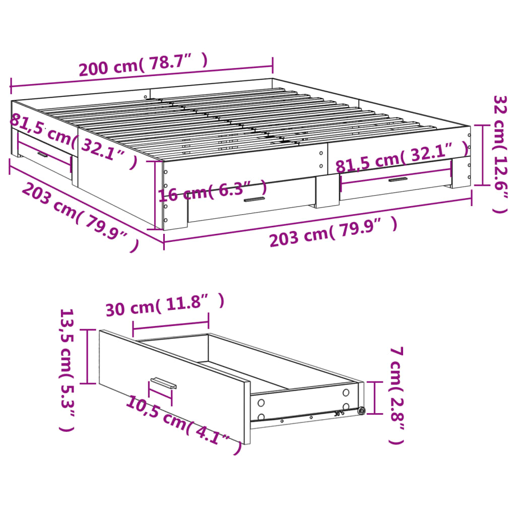 Okvir kreveta s ladicama boja hrasta 200x200 cm
