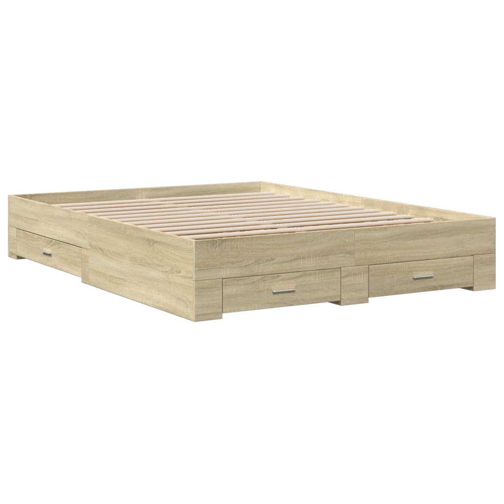 Okvir za krevet s ladicama boja hrasta 160x200 cm drveni