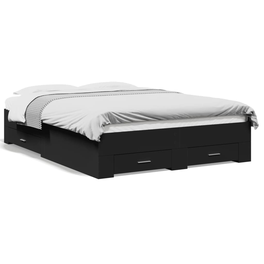 Okvir za krevet s ladicama crni 140x190 cm konstruirano drvo