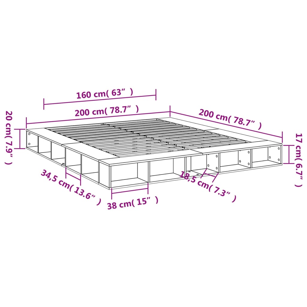 Okvir za krevet boja hrasta 200x200 cm od konstruiranog drva